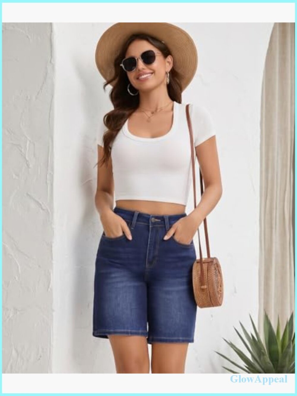 High Waisted Denim Bermuda Shorts Stretchy Wide Leg Summer Jorts - Picture 2 of 7